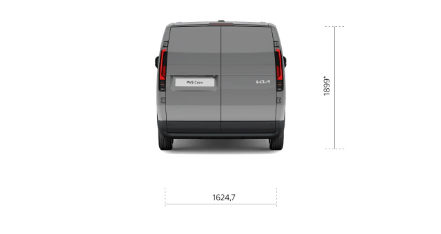 Heckansicht des Kia PV5 Crew Van mit Außenabmessungen